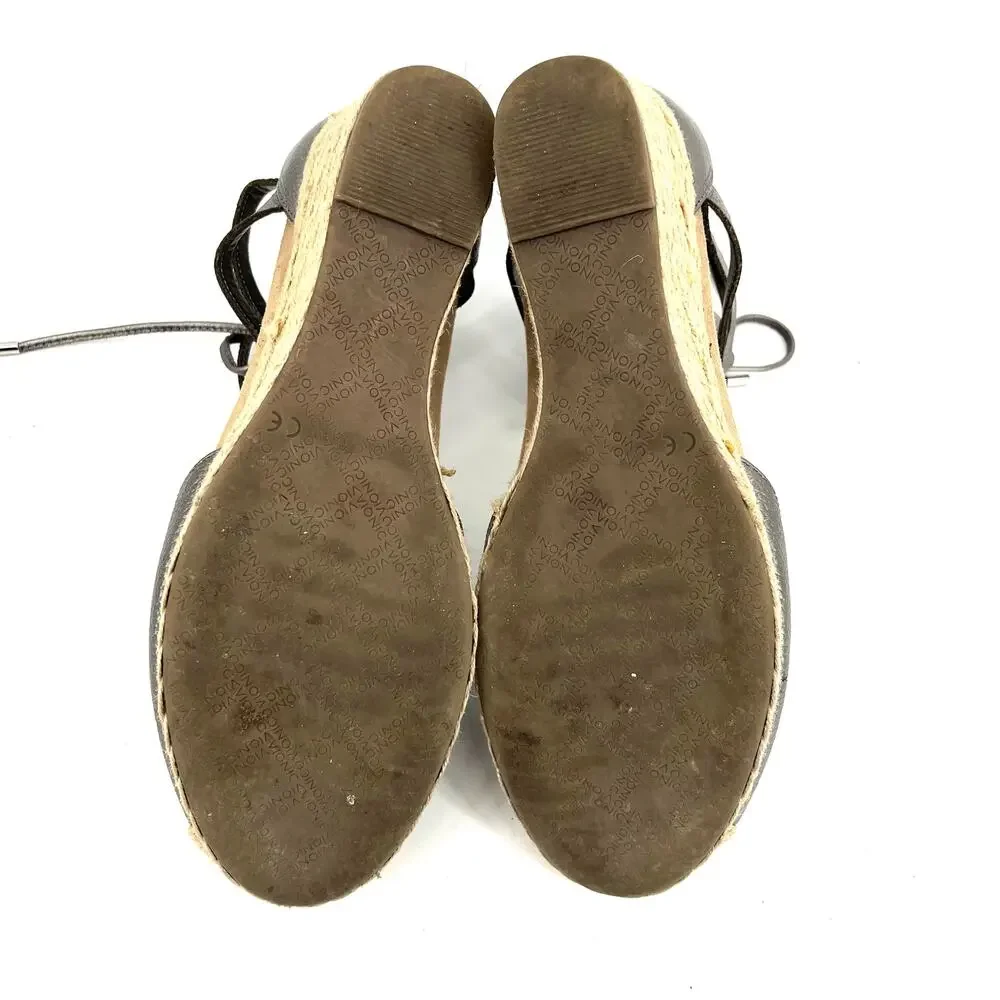 Vionic Metallic Gray Aruba Calypso‎ Espadrille Jute Wedge Sandals - EU42/US10